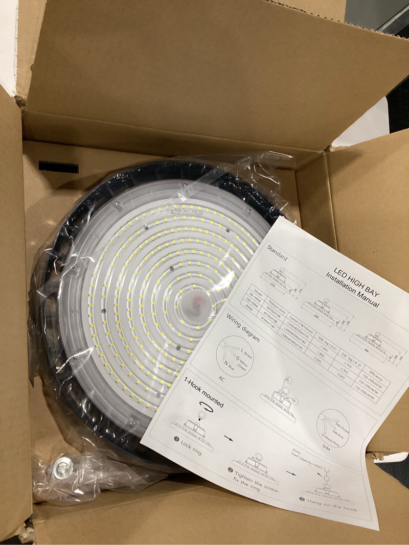 BEILBS UFO LED High Bay Light, 200W LED Shop Lights, 0-10V Dimmable 30000LM 5000K, 60%-100% Power Se