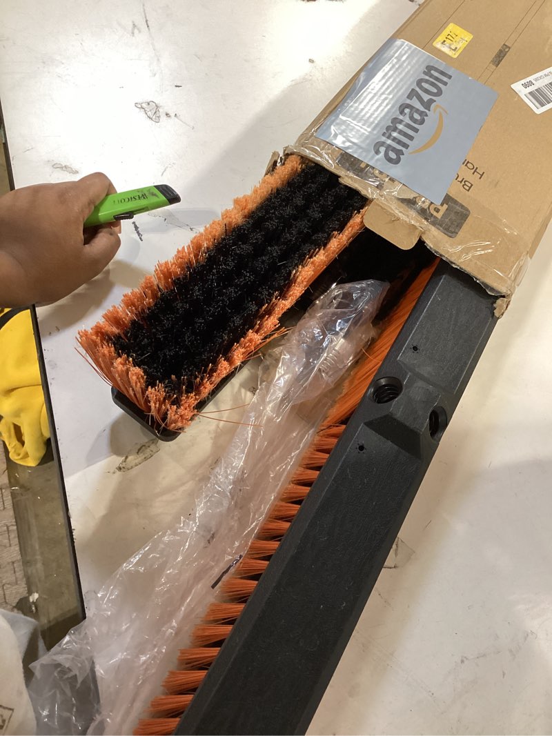 Condition photo showing Good Condition for pbhepj 24 inchs push broom outdoor heavy duty, shop broom with 60" long handle for cleaning outdoor or indoor tile, garage, shop, deck, concrete, wood, stone, patio floor, 2 pack