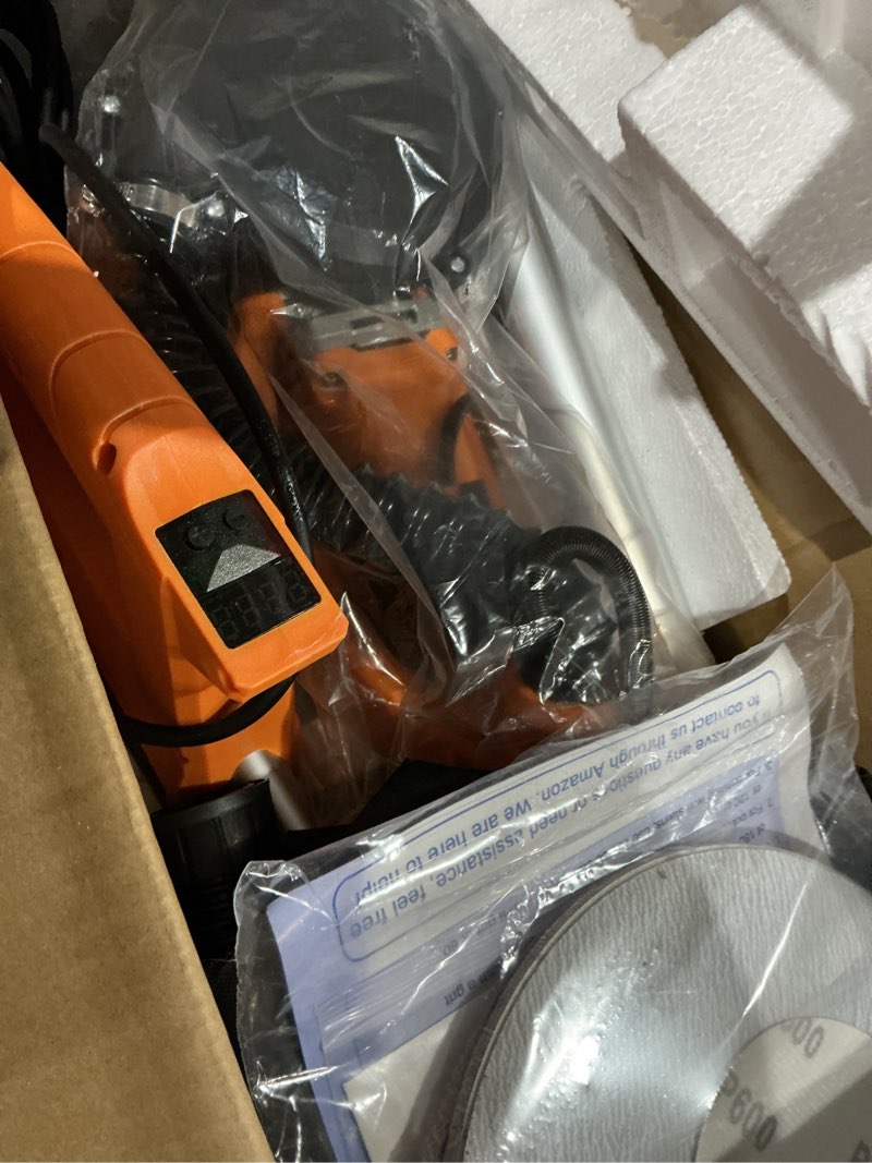 Condition photo showing As Is for drywall sander with vacuum dust collector, led light, 9 variable speed, collapsible & extendable handle, popcorn ceiling removal tool, drywall sander with vacuum for wall texture elimination