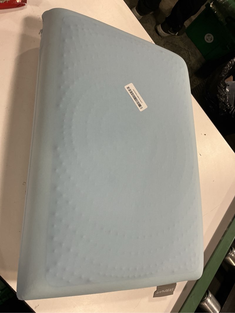 Condition photo showing As Is for saphreas gel cooling memory foam pillow for side blue, back and stomach sleepers for sleeping, standard size cool bed pillow, removable & machine washable standard blue