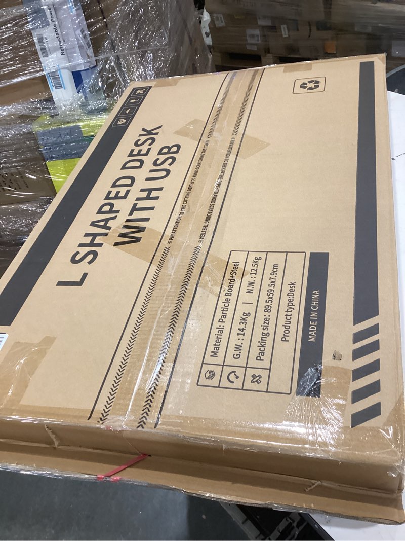 Condition photo showing As Is for ODK 40 Inch Small L Shaped Gaming Computer Desk with Power Outlets, Reversible Storage Shelves & PC Stand for Home Office, Simple Writing Study Table with Storage Bag for Small Space, Black Black 40 inch