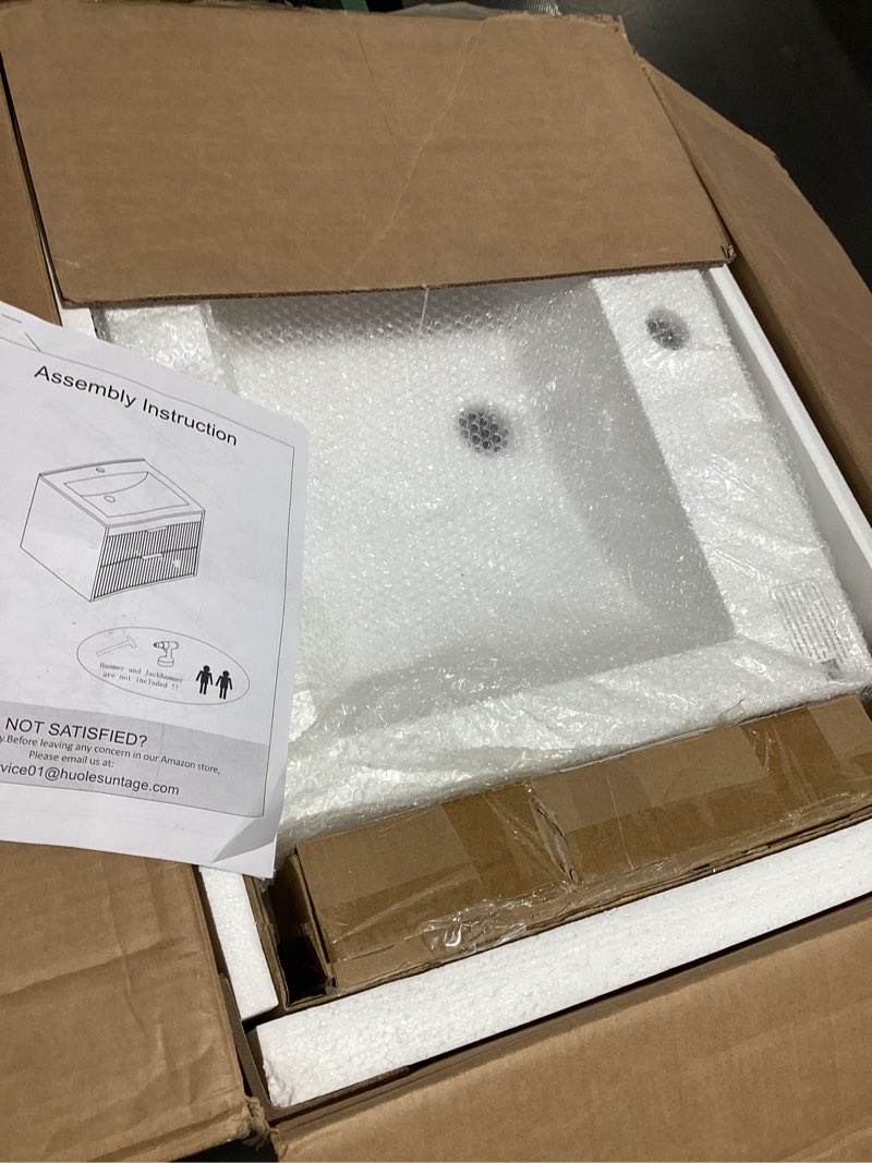 24 Inches Modern MDF Bathroom Vanity with Sink, Wall Mounted Floating Cabinets w/Double Drawers, Bla