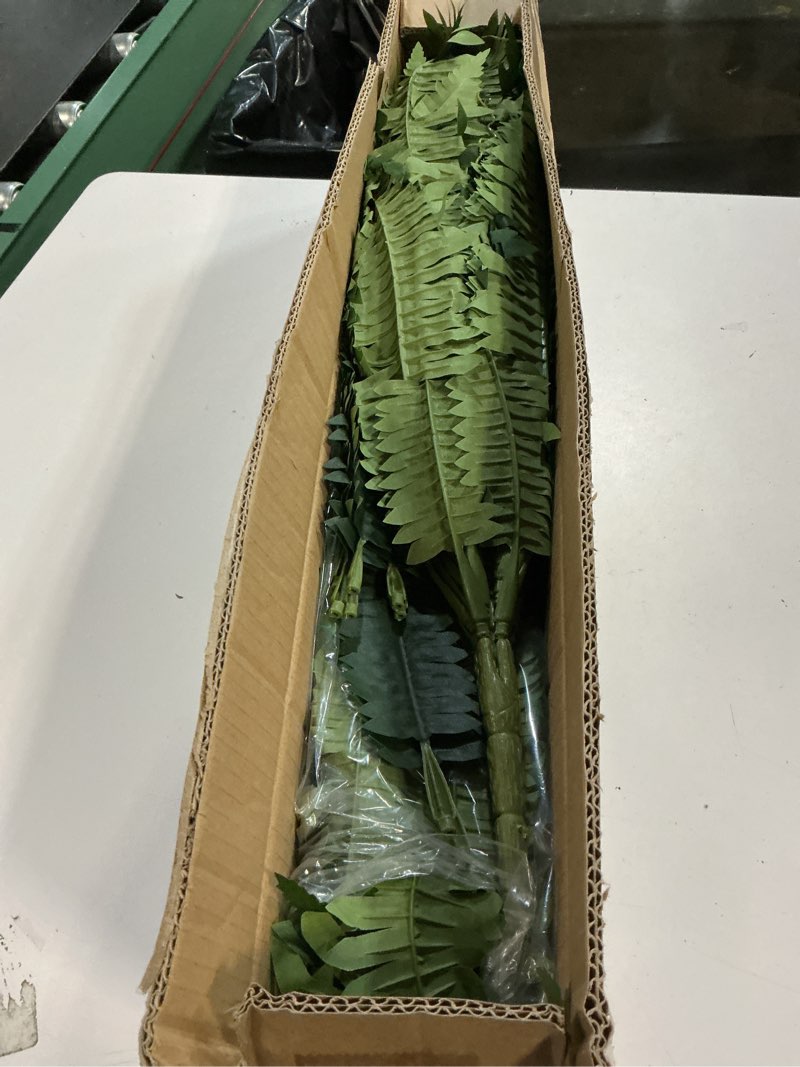 Condition photo showing Good Condition for artificial boston fern bush - set of 2 45inch fake ferns with 55 fronds, large hanging faux plants decor, uv resistant faux fern vines silk greenery for outdoor indoor, porch, farms, patio green 45"- 55 leaves