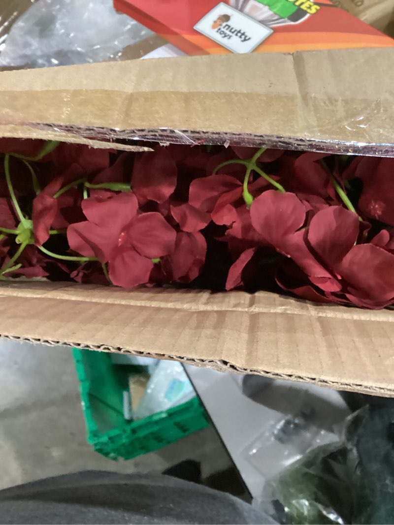 Condition photo showing As Is for Hollyone 3Pcs Christmas Red Hydrangea Artificial Flowers 6inch Burgundy Hydrangeas Glitter Faux Hydrangea Flowers with Stems Fake Flower Arrangements Bouquets Floral Wedding Xmas Home Decor Small