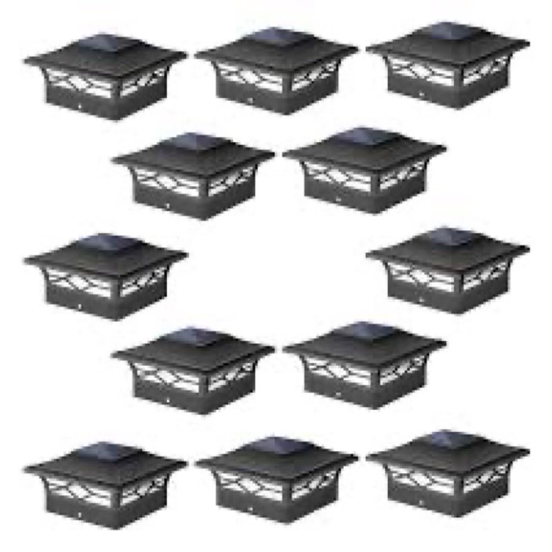 Solar Post Cap Lights 12 Pack, Fence Post Solar Lights, Warm White/Cool White Lighting, Black Waterp