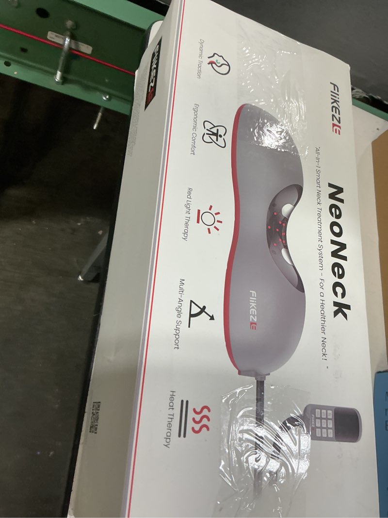 Condition photo showing New/Like New for heated neck stretcher with red light therapy, wireless cervical traction device for tmj pain relief and shoulder relaxer, neck traction massager pillow for home/office used, grey