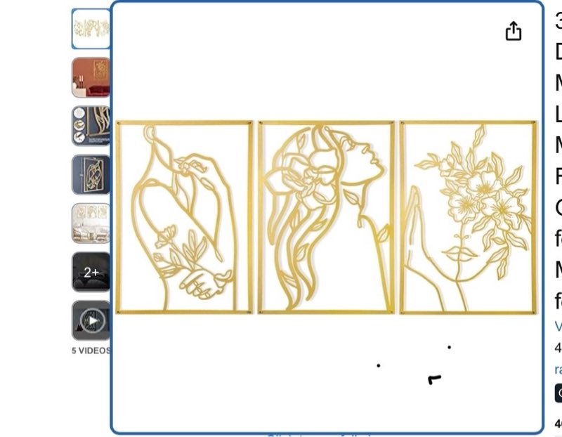 BERBERGE 3Piece Gold Wall Decor Set - Minimalist Room Metal Wall Art with 3D Hanging Design, Line Dr