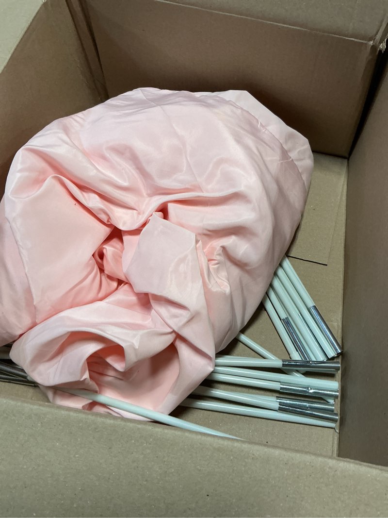 Condition photo showing As Is for Sumbababy Toddler Bed Tent Canopy: Lights & Flags Indoor Floor Kids Play Tent Playhouse - Portable & Foldable Twin Bunk Bed Curtains - Twin Bed Tent for Girls Gifts (Pink) Pink 75x40x46"(Suggested for Twin)