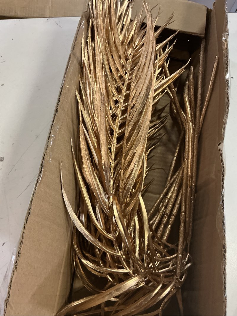 Condition photo showing Good Condition for 29” large gold palm leaves palm fronds tropical leaves areca palm branches artificial palm leaves with stem golden palm tree leaves faux palm leaves for floral arrangement fake gold leaves 12pcs gold#29"-12p