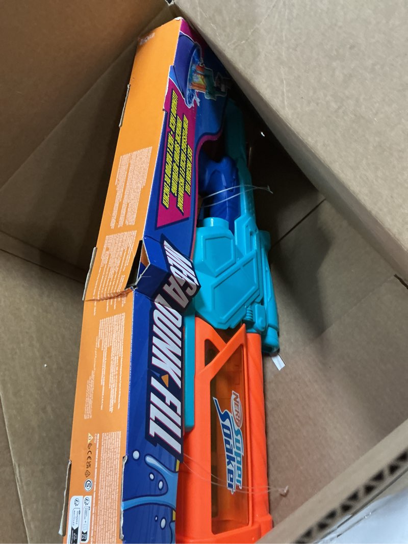 Condition photo showing As Is for nerf super soaker mega dunk-fill water blaster, easy instant fill tank, just dunk & go, 33.9 fluid ounce tank, water toys, ages 6+