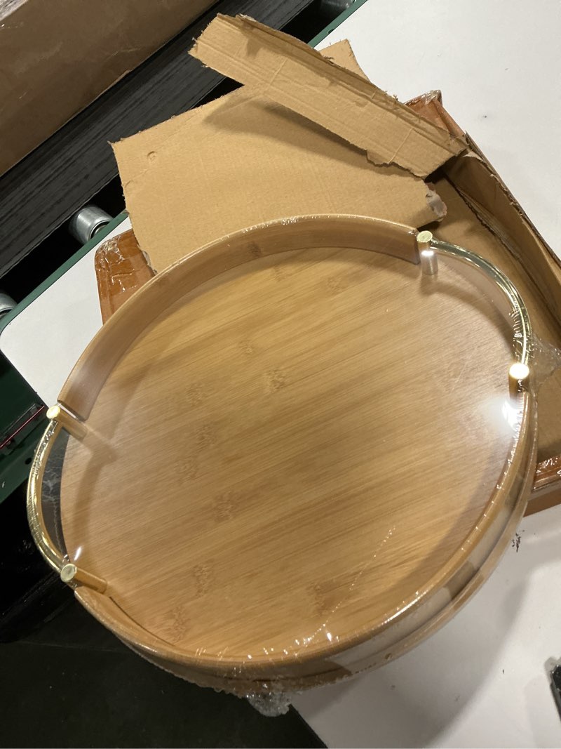  JUPELI 14? Round Bamboo Serving Tray with Handles – Decorative Tray, Breakfast Tray, Coffee Table Tray, Ottoman Tray, Kitchen Platter for Drinks, Snacks, Vanity, Home Decor & Gifts