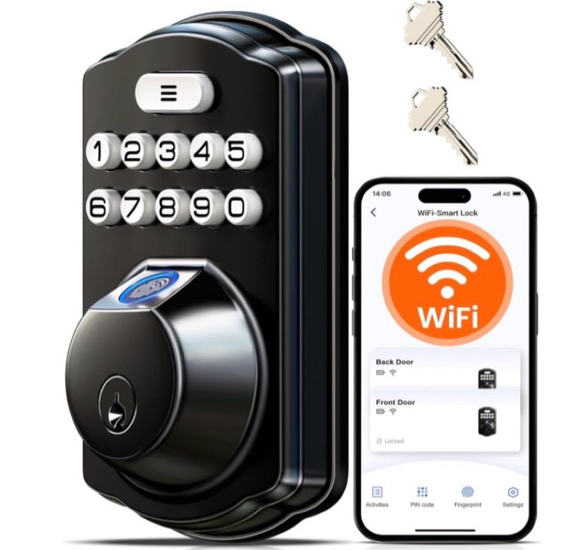 veise ve012w built-in wifi fingerprint smart lock, app remote control, compatible with alexa & googl