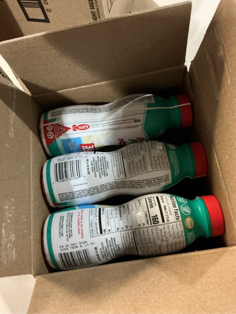 Condition photo showing New/Like New for premier protein shake, cake batter, 30g protein, no added sugar, 24 vitamins & minerals to support immune health, 11.5 fl oz, 12 pack