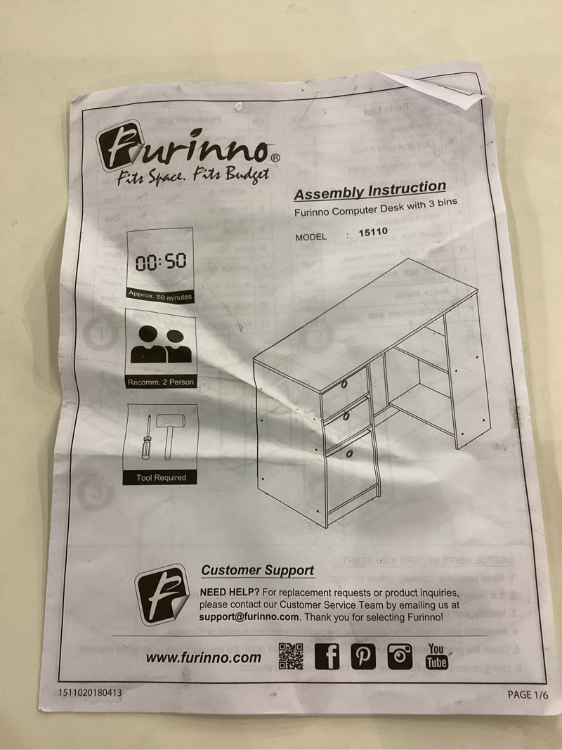  Furinno Computer Desk with 3 bins