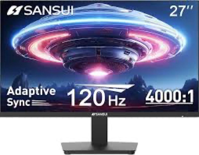 SANSUI 27 Inch Computer Monitor 120Hz, FHD 1080P Monitor, HDMI DP Ports FreeSync, HDR 110% sRGB, Til