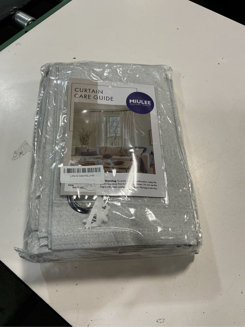 Condition photo showing New/Like New for miulee linen texture 90 inches curtains for bedroom 100% blackout thermal insulated grayish white grommet darkening curtains for living room nursery 52x90 inch (2 panels) grayish white 52"w x 90"l (pack of 2)