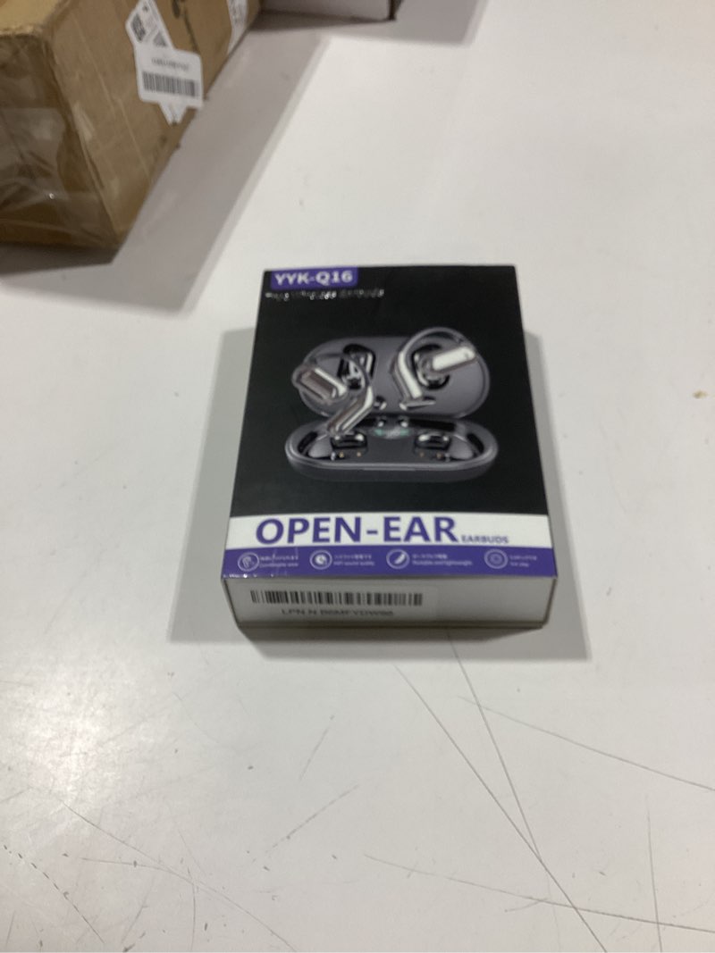 Condition photo showing New/Like New for wireless earbuds, open ear headphones, open ear earbuds with earhooks, enc noise cancelling mic, 60h playtime, ip54, bluetooth 5.4 headphones for running/workout/translation studies, cream