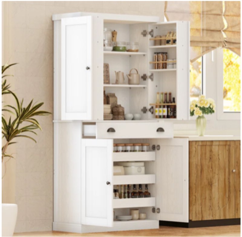 kitchen pantry cabinet with sliding storage rack and 6 hanging shelves