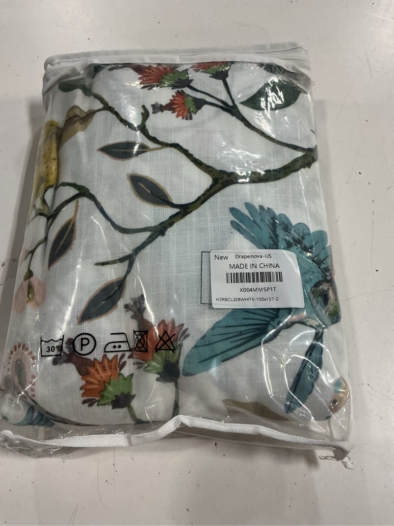 Condition photo showing New/Like New for white linen 54 inch kitchen window curtains farmhouse semi sheer style for privacy small windows pinch pleated drapes cottagecore flower printed modern farmhouse window treatment 2 panels white 40"w x 54"l (pack of 2)
