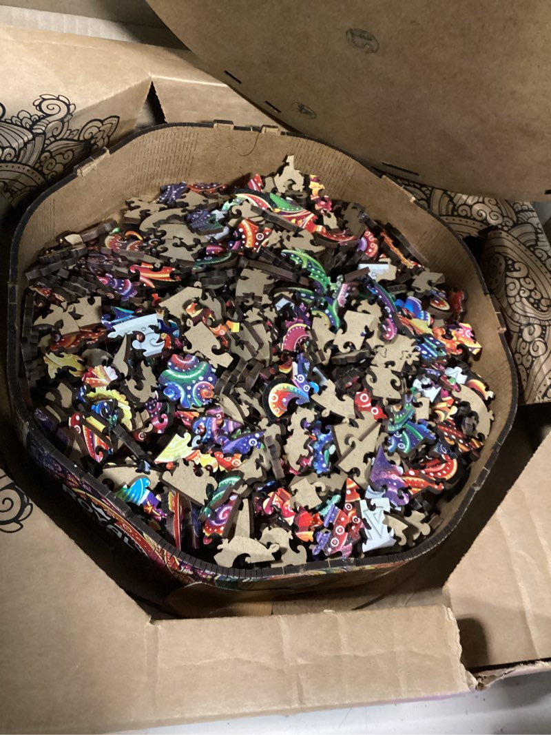 Condition photo showing Good Condition for unidragon mandala conscious love wooden jigsaw puzzle for adults - 700 unique shaped pieces - royal size 17.7 x 17.7 in (45 x 45 cm)