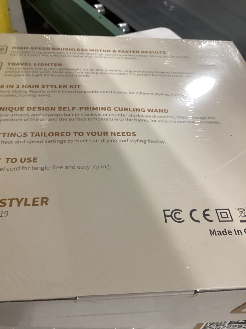 Condition photo showing New/Like New for 6-in-1 Ionic Hair Dryer Brush, Hot Air Styler 110,000 RPM High-Speed Frizz-Free Auto Wrap Curlers, Blow Dryer Multi Air Styler Wrap for Fast Drying Straightening Volumizing Curling Styling 6-in-1 Set Gold