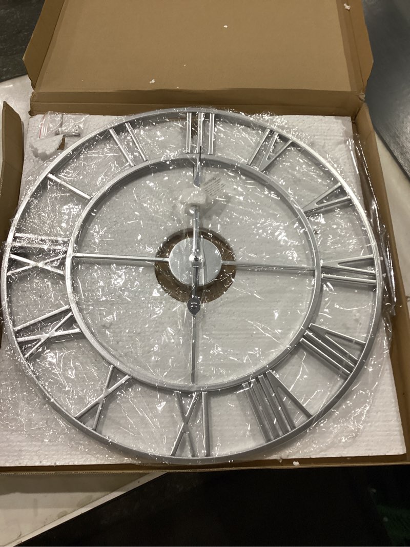 LEIKE 24" Modern Large Wall Clocks,Vintage, Round,Silent Non Ticking,Battery Operated,Silver Metal R