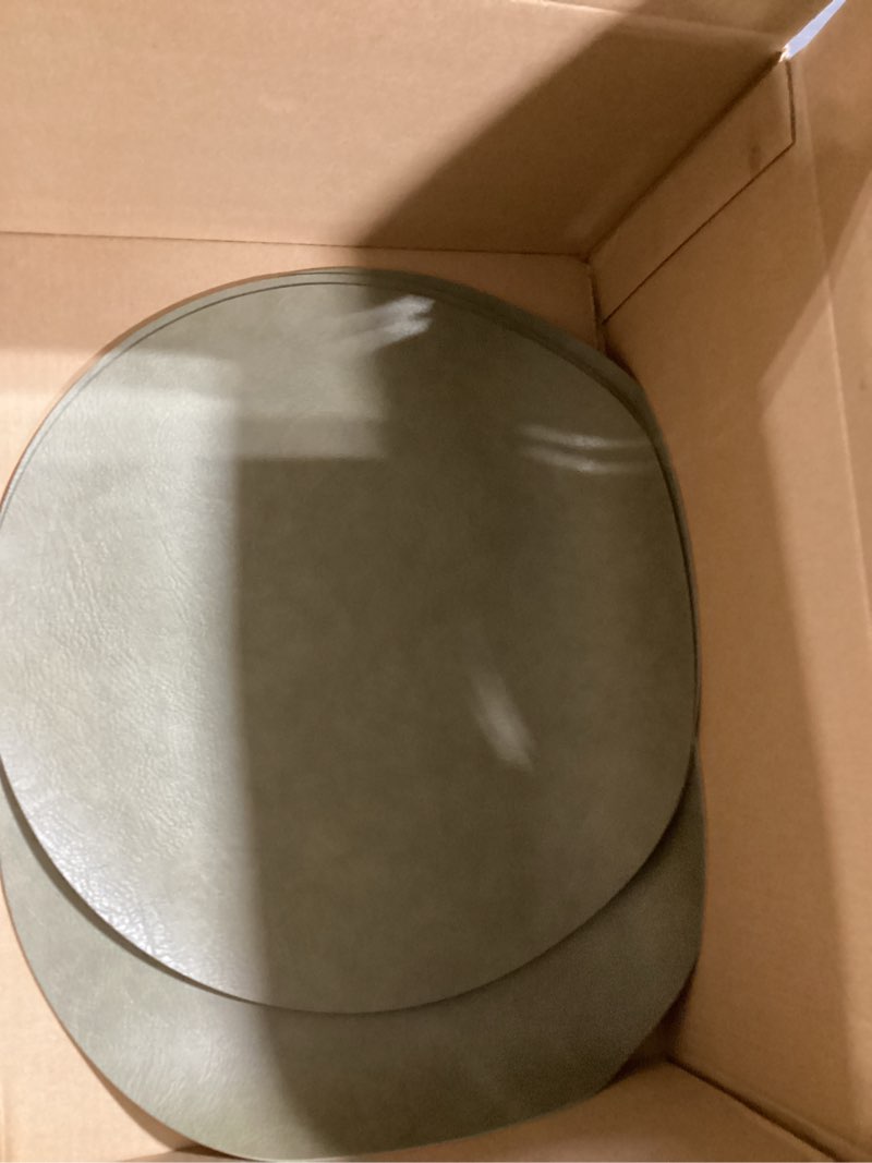 Condition photo showing Good Condition for renmture faux leather dual-face and dual color placemats set of 4,with 4 cup mat,washable, for kitchen dining table,restaurant,coffee shop(moss green/mud brown, round) moss green/mud brown round