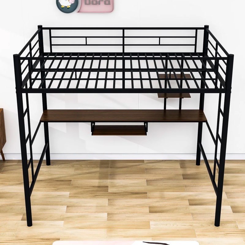 (Incomplete ) Dixon Full Size Metal Loft Bed with Desk and Shelves
