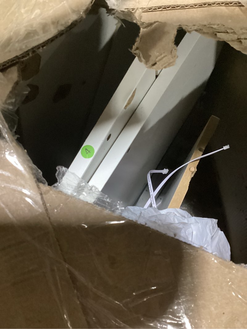 Condition photo showing As Is for LIVELYGLOW Lighted Makeup Vanity Desk, 35.4“W x 15.7'”D x 54“H, White (with Lights and Mirror, Dimming Function, 2 Drawers and 1 Cabiniet, Open Shelves) by Boahaus