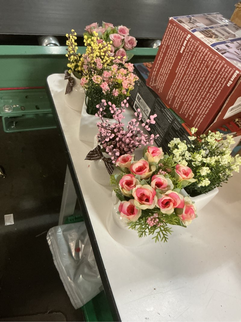 Condition photo showing Good Condition for lueur 6pcs artificial flowers with ceramic pot fake flower arrangements small faux spring flowers in vase home spring decor, centerpiece table decorations for farmhouse office shelf dining table 6pcs artificial potted flower-ceramic pot