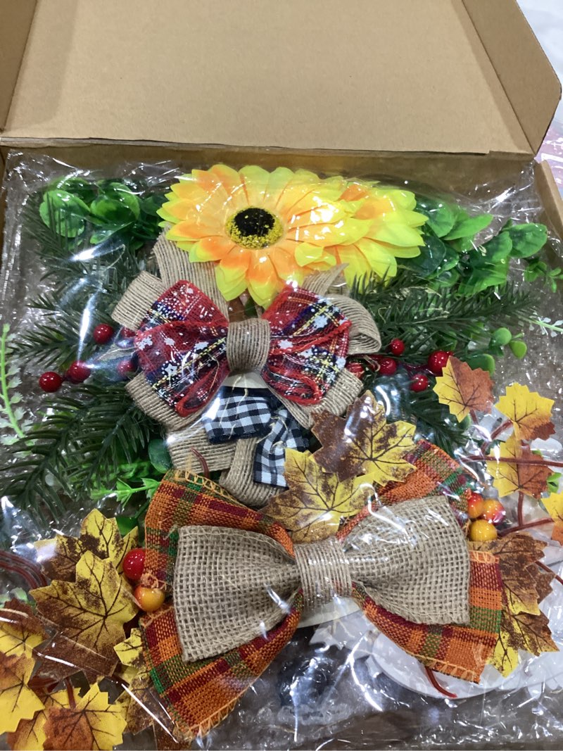 Condition photo showing Good Condition for interchangeable welcome sign for front door with 4 seasonal wreaths and 14 changeable icons, farmhouse front door signs, door decoration porch decor, seasonal wooden home sign home décor (6wood) brown&4 seasonal