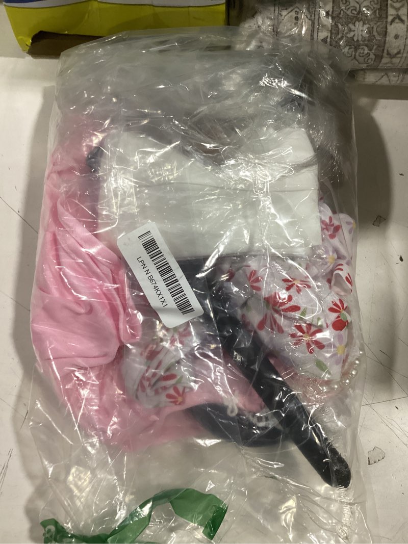 Condition photo showing Good Condition for old lady costume for kids: 100 days of school costume for girls 100th day of school granny dress up accessories with wig, glasses wrinkle tattoo stickers, cane, jewelries, grandma cosplay kit