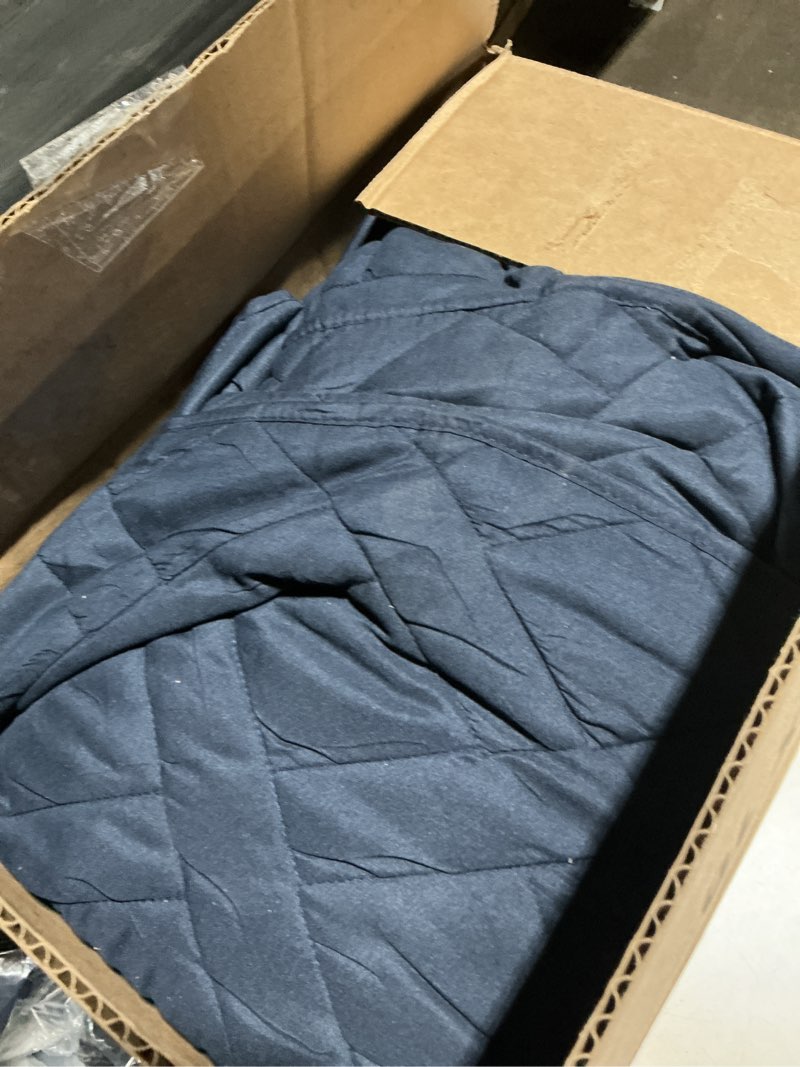 Condition photo showing As Is for horimote home quilt set king size navy blue, classic geometric diamond stitched pattern, ultra soft lightweight bedspread coverlet for all season 3 pieces(1 quilt and 2 pillow shams) dark navy king( 106" x 96")