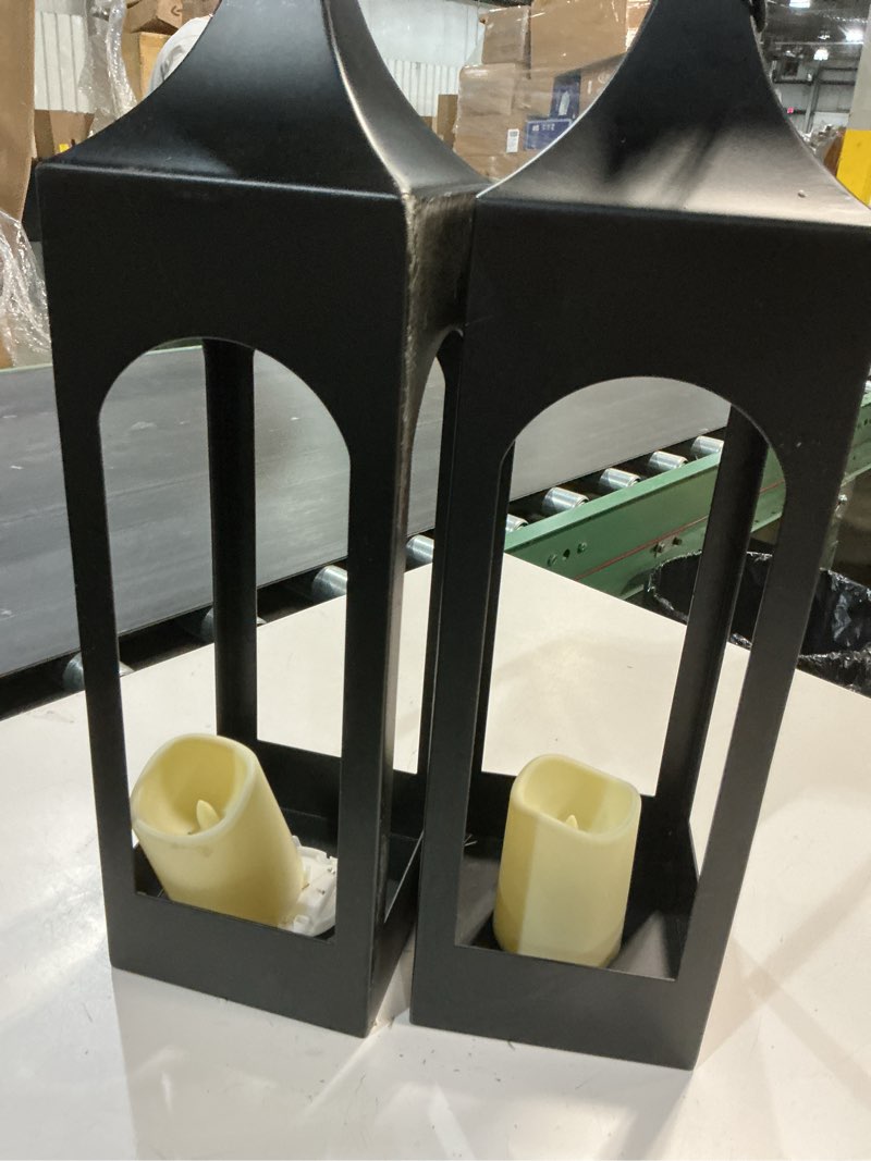 Condition photo showing As Is for black metal lantern, 21\"2 pcs
