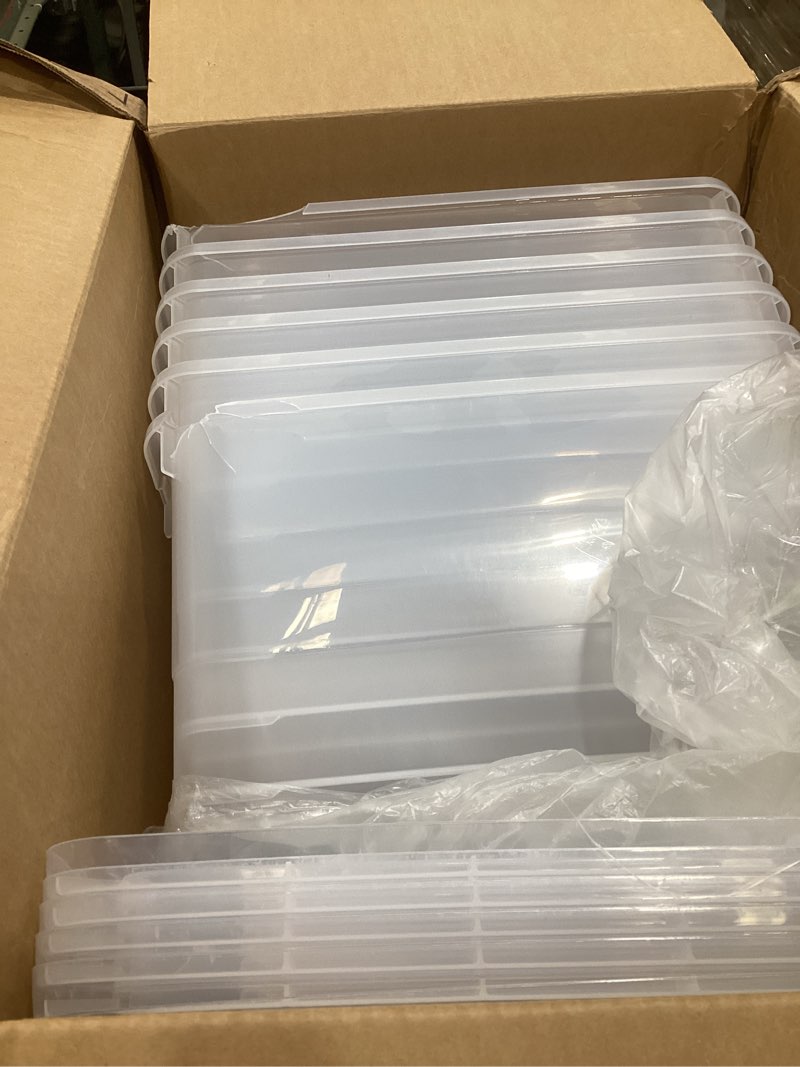 Condition photo showing As Is for wyt 6 pack 17qt clear plastic storage bin with lid and latching buckles, stackable tote organizing box with handle 17qt - 6 pack