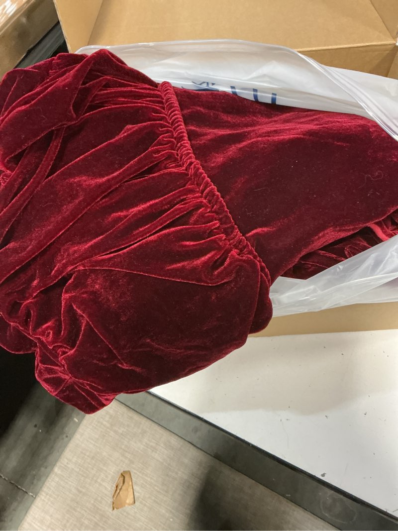 Condition photo showing Good Condition for 60-Inch Ruffled Velvet Christmas Tree Skirt with Foam Padding, Nylon Backing and Lace-Up Tie Closure, Burgundy 60-Inch Burgundy