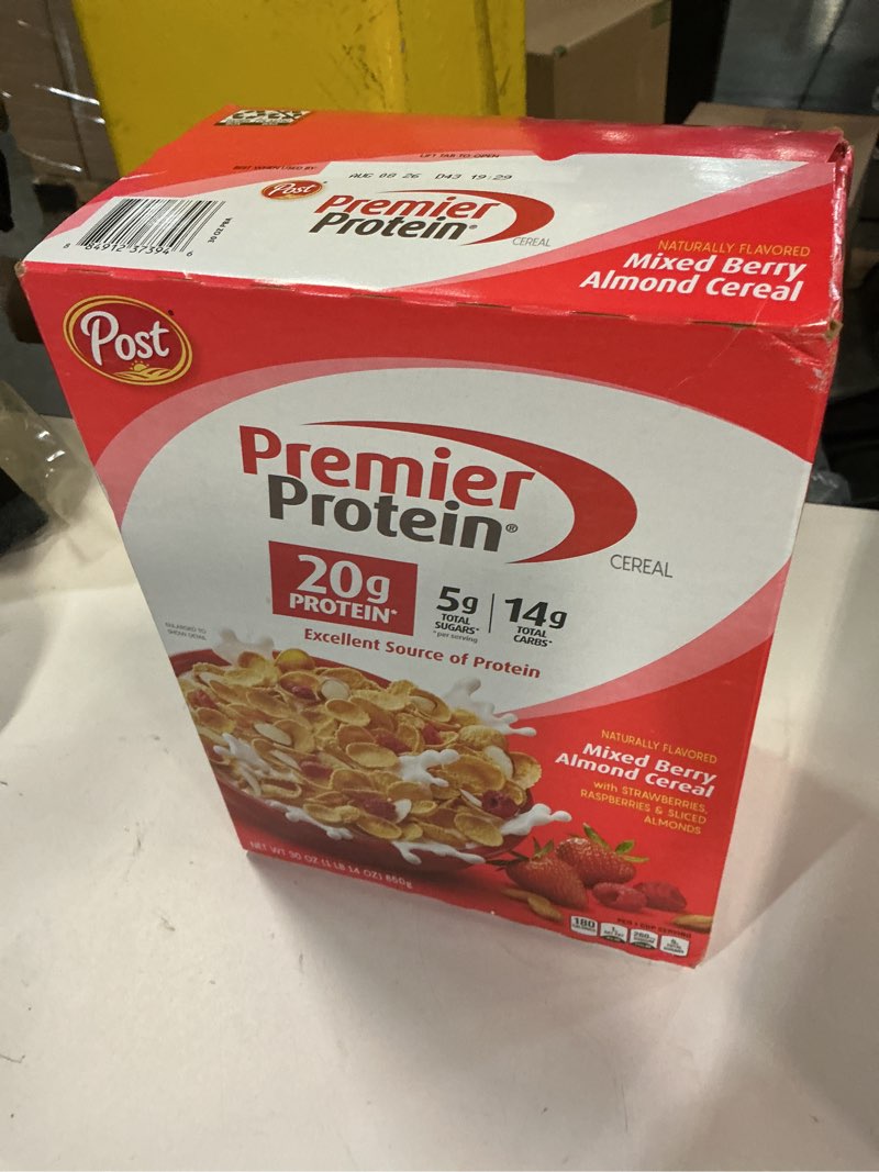 Condition photo showing New/Like New for ((Bes Used By/AUG/08/2026))Premier Protein Mixed Berry Almond cereal, high protein cereal, protein rich breakfast or snack made with real berries and almonds, 30 Ounce - 1 Count Mixed Berry 30 Ounce (Pack of 1)