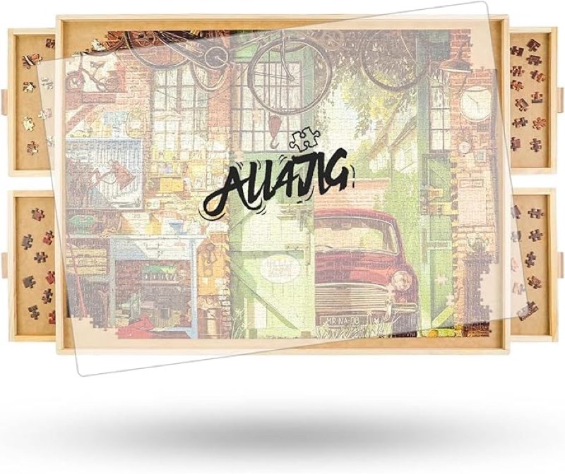 ALL4JIG 1500 Piece Rotating Puzzle Board with Drawers and Cover,25"x34"Portable Wooden Jigsaw Puzzle Table for Adults Portable,Lazy Susan Spinning Puzzle Boards Birthday Gift for mom