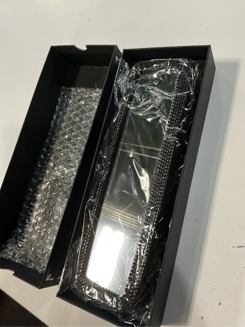 Condition photo showing Good Condition for car bling rear view mirror, sparkly hd glass crystal diamond studded rhinestone rearview mirror, decorative rearview mirrors for women, teens, girls, universal car accessories (black)