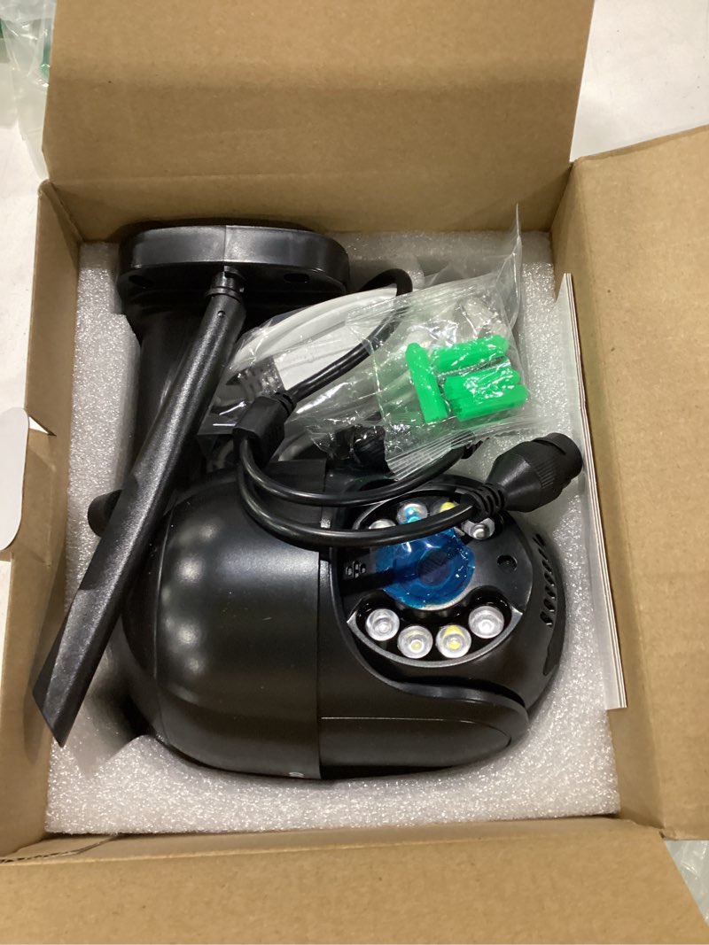 Condition photo showing Good Condition for outdoor security camera, 2.5k 4mp wired wifi cameras for home security, pan/tilt 360° view motion tracking, color night vision, 2-way audio, ai detection alarm black