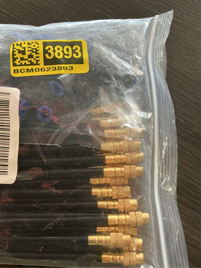 Condition photo showing As Is for mixc 20pcs 360° adjustable drip irrigation nozzles for 1/4" drip irrigation tubing, only 20pcs flexible misting copper nozzles and quick-connect three-way tubing fittings