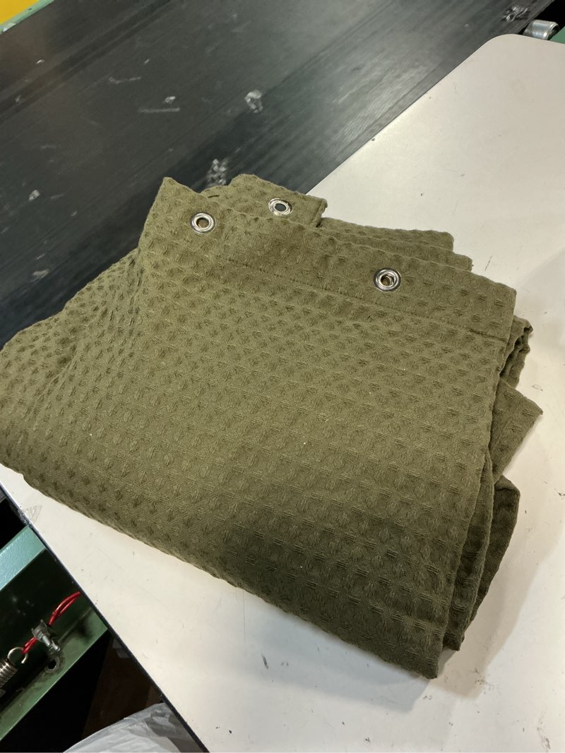Condition photo showing Good Condition for lxbni green waffle shower curtain, cotton blend with metal hooks, 72x72 | water repellent, machine washable, weighted hem, hotel quality, modern, for bathroom, oeko-tex certified green 72"w x 72"l (pack of 1)