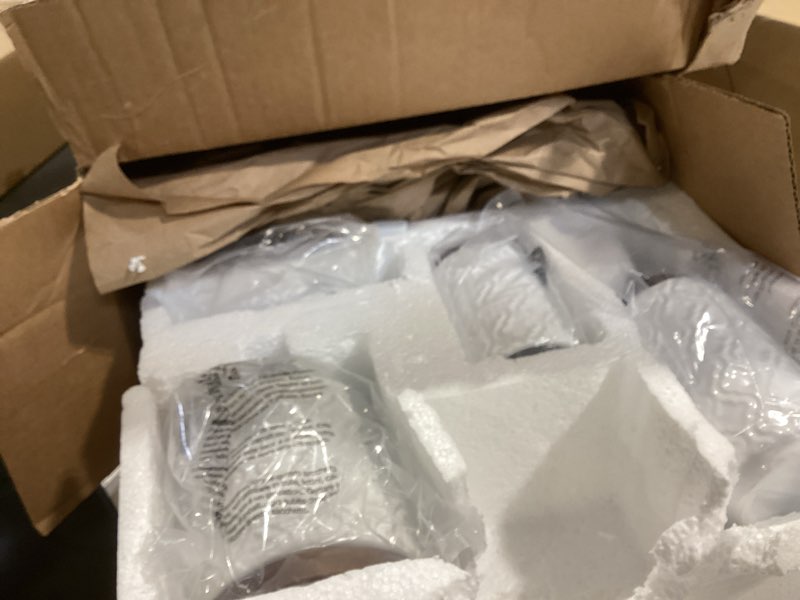 Condition photo showing As Is for Bathroom Accessories Set 5 Pieces Toothbrush Holder Soap Dispenser Ceramic Bathroom Accessory Set Contain Cotton Swab Jar Toothbrush Cup Soap Dish Tumbler B-white Cotton Swab Jar