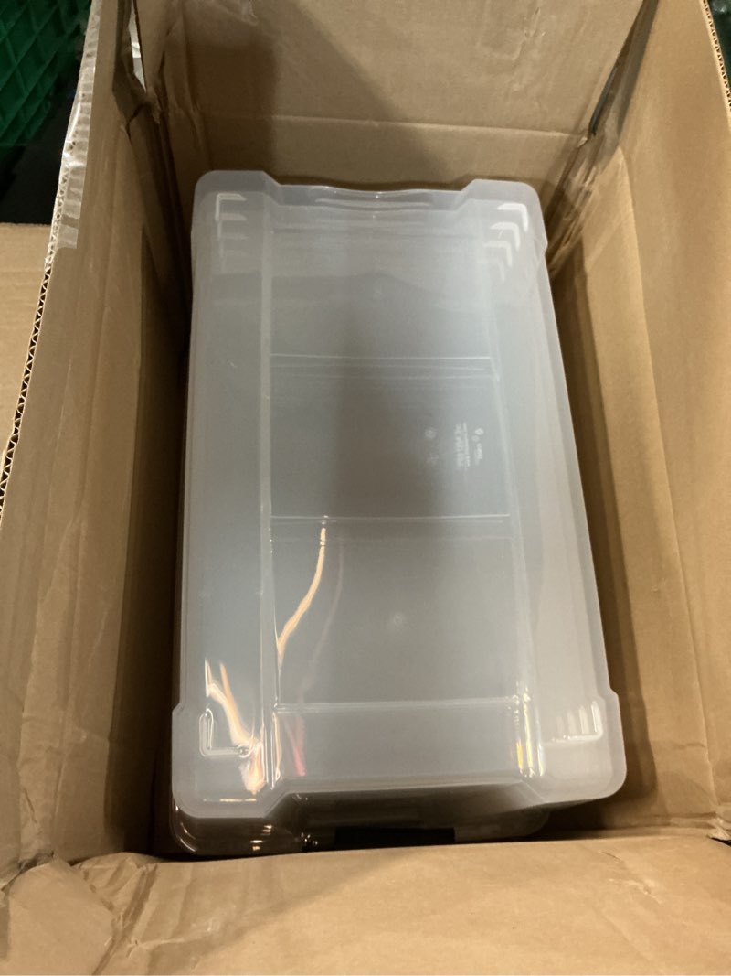 Condition photo showing Good Condition for iris usa 72 qt plastic storage box with lid and latches - 4 pack - bpa-free, see-through organizing solution, durable nestable stackable containers, secure pull handle - clear clear 72 qt 4 pack