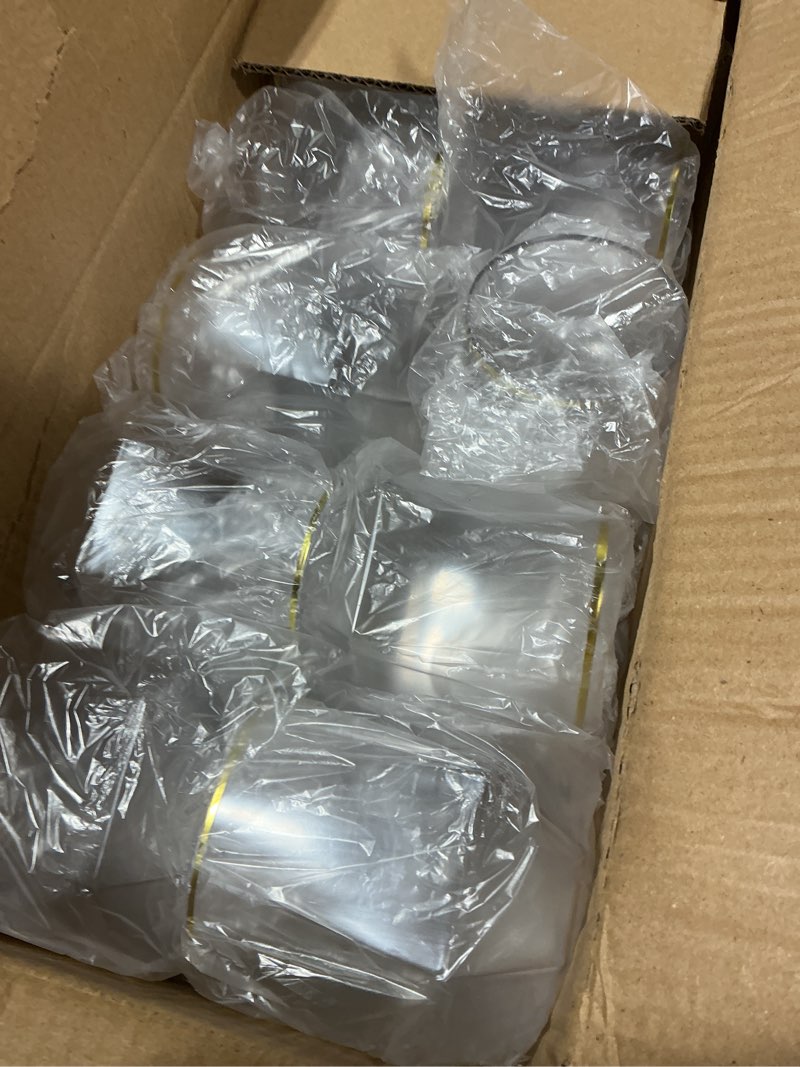 Condition photo showing New/Like New for lullaby 40pcs plastic wine glasses with gold rim, 12oz clear disposable wine cups for champagne whiskey cocktail, perfect for parties, weddings and daily use