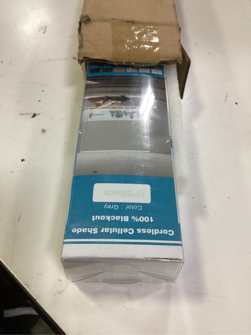 Condition photo showing New/Like New for changshade cordless cellular shades, blackout honeycomb shades for windows, pull down pleated blinds, easy to install for indoor windows and french doors,35" w x 48" h, grey blackout grey 35"w x 48"h