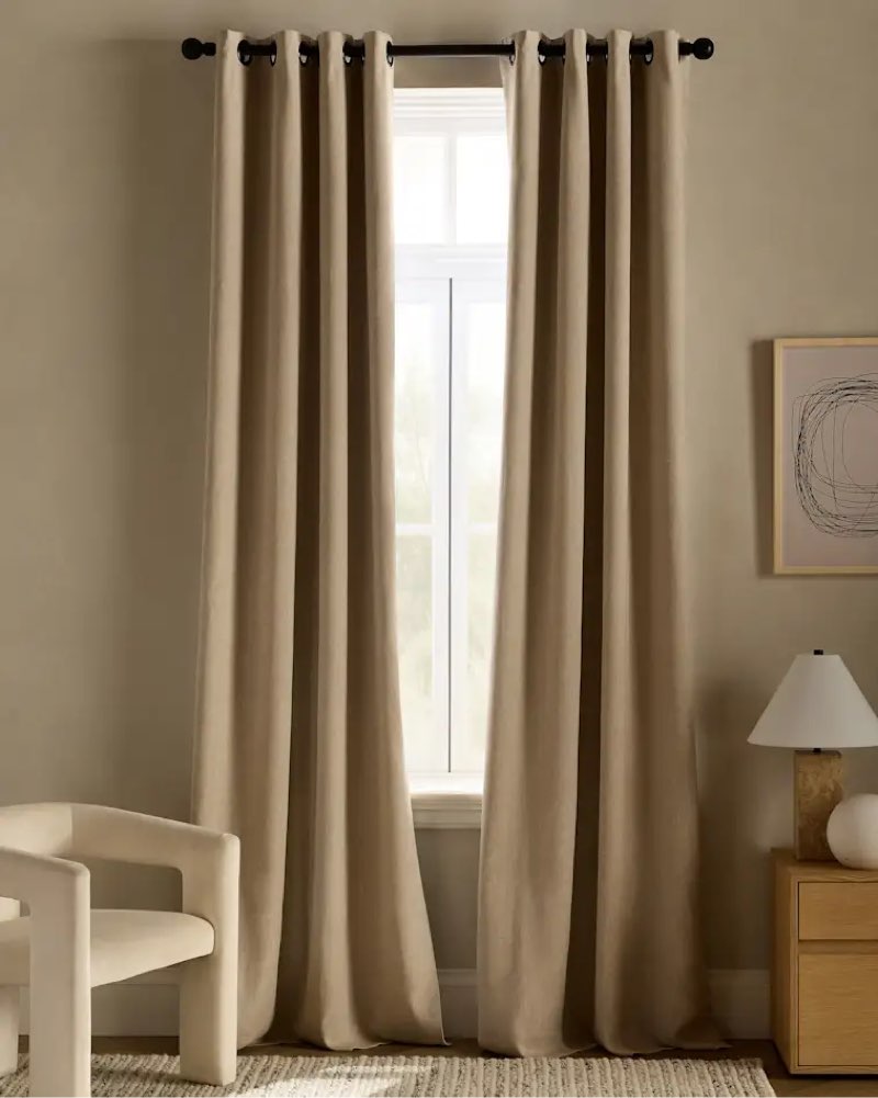 european linen grommet curtain, 48x108, flax single panel