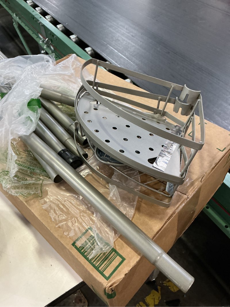 Condition photo showing As Is for tier tension pole corner shower caddy with 3 baskets and soap tray shelf, 96 in. in satin nickel