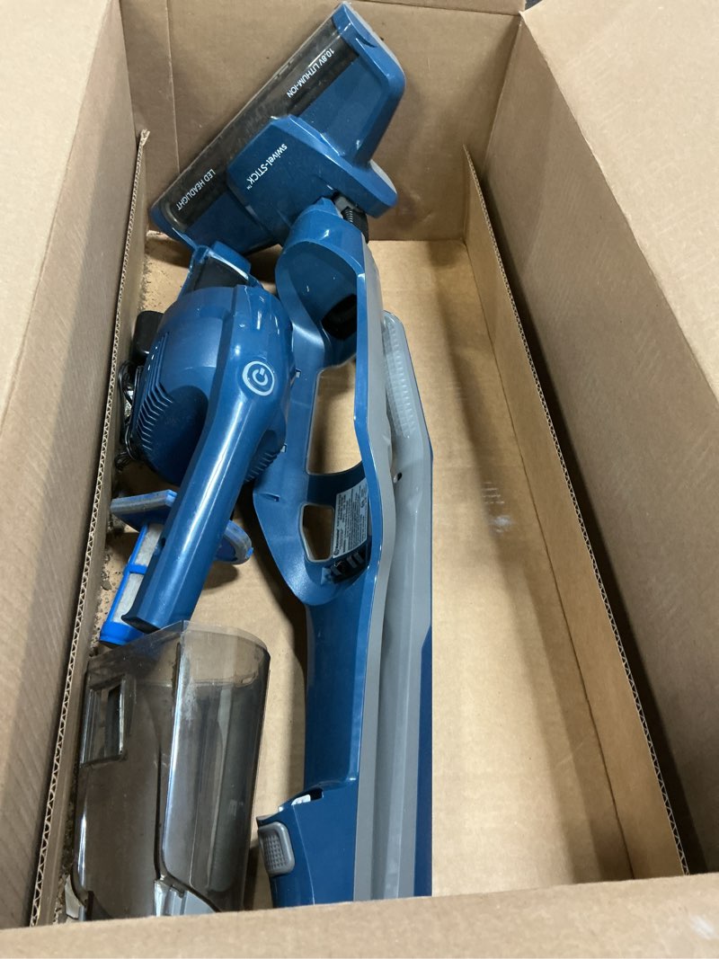 Condition photo showing As Is for vacmaster portable 10.8v 2-in-1 cordless stick lightweight vacuum cleaner with 2-speed power control and led headlight for hardwood floor, carpet & pet hair, blue