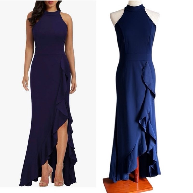 Memoriesea Women's Elegant High Neck Split Bodycon Mermaid Evening Cocktail Maxi Dress Darknavy